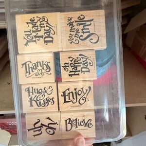 Multiple sets of Stampin' Up! Wooden Rubber Stamp Sets.